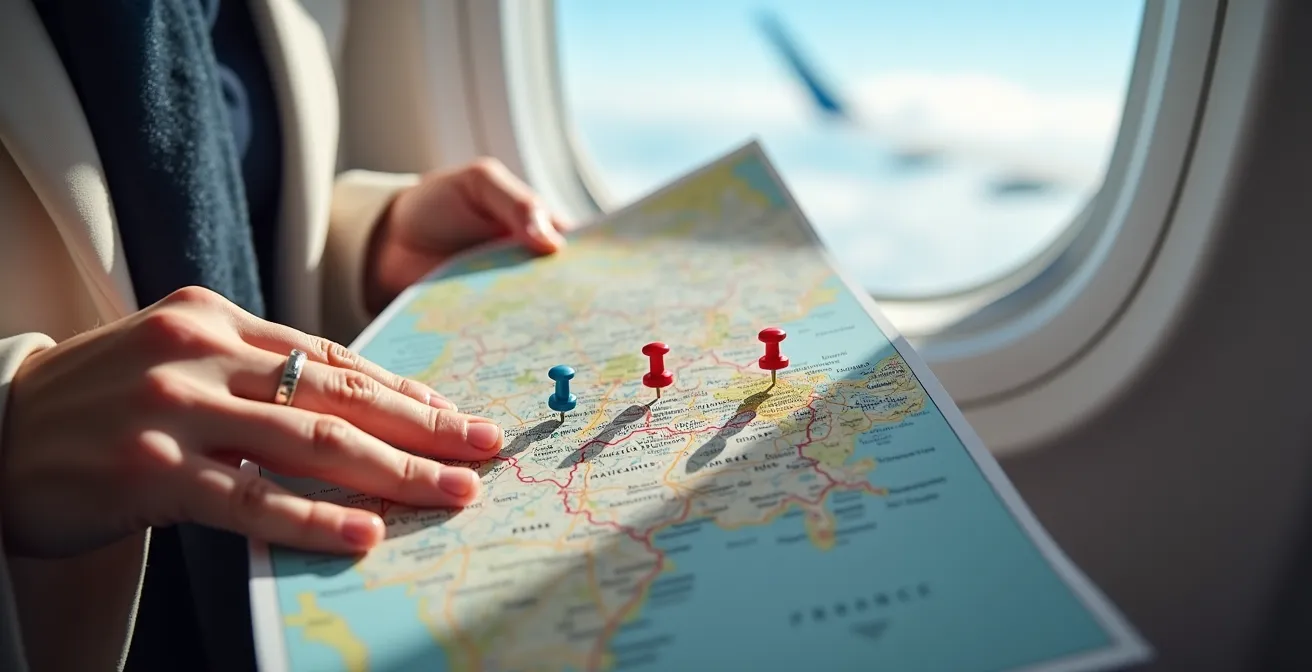 Carte de France montrant les trois aéroports d'arrivée optimaux depuis La Réunion pour visiter l'Alsace, la Bretagne et le Pays Basque