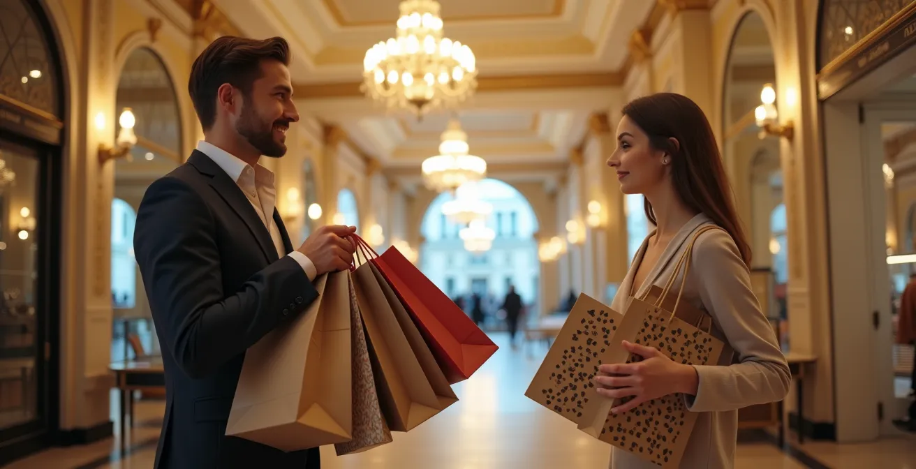Vue intérieure d'un grand magasin parisien avec comptoir de retrait Click & Collect