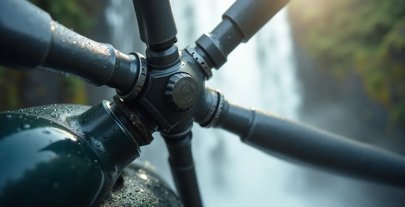 Hélicoptère survolant la cascade du Trou de Fer dans une végétation luxuriante