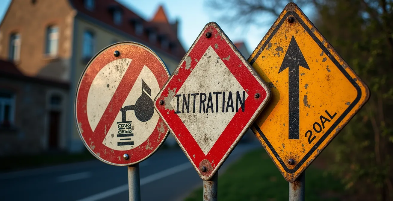 Panneaux de signalisation bilingues typiques des trois régions françaises, montrant l'écriture en français et en langue régionale